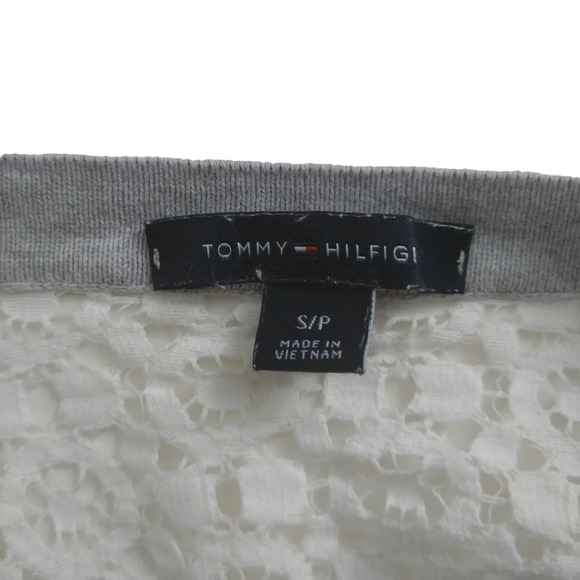 Tommy Hilfiger Cotton Button Down Cardigan Lace Light Gray S - Picture 6 of 6